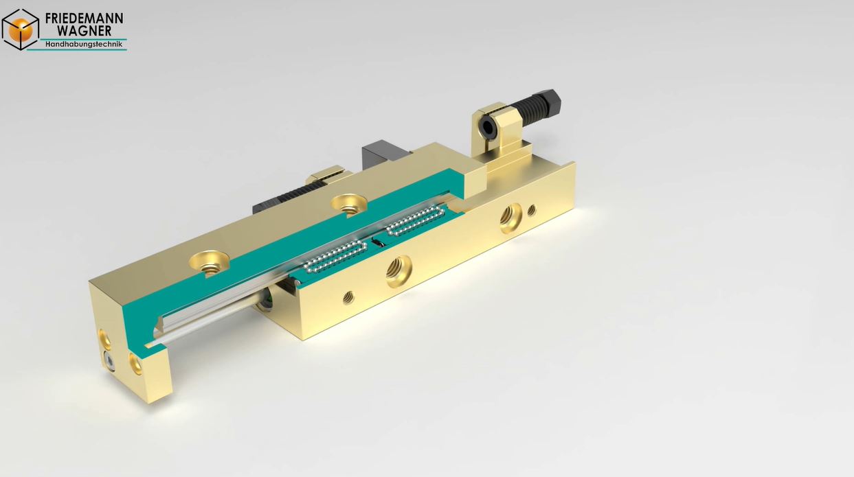 3D-Darstellung pneumatischer Minischlitten LSM-3 mit 2 Fuehrungswagen (Kugelumlauffuehrungen)