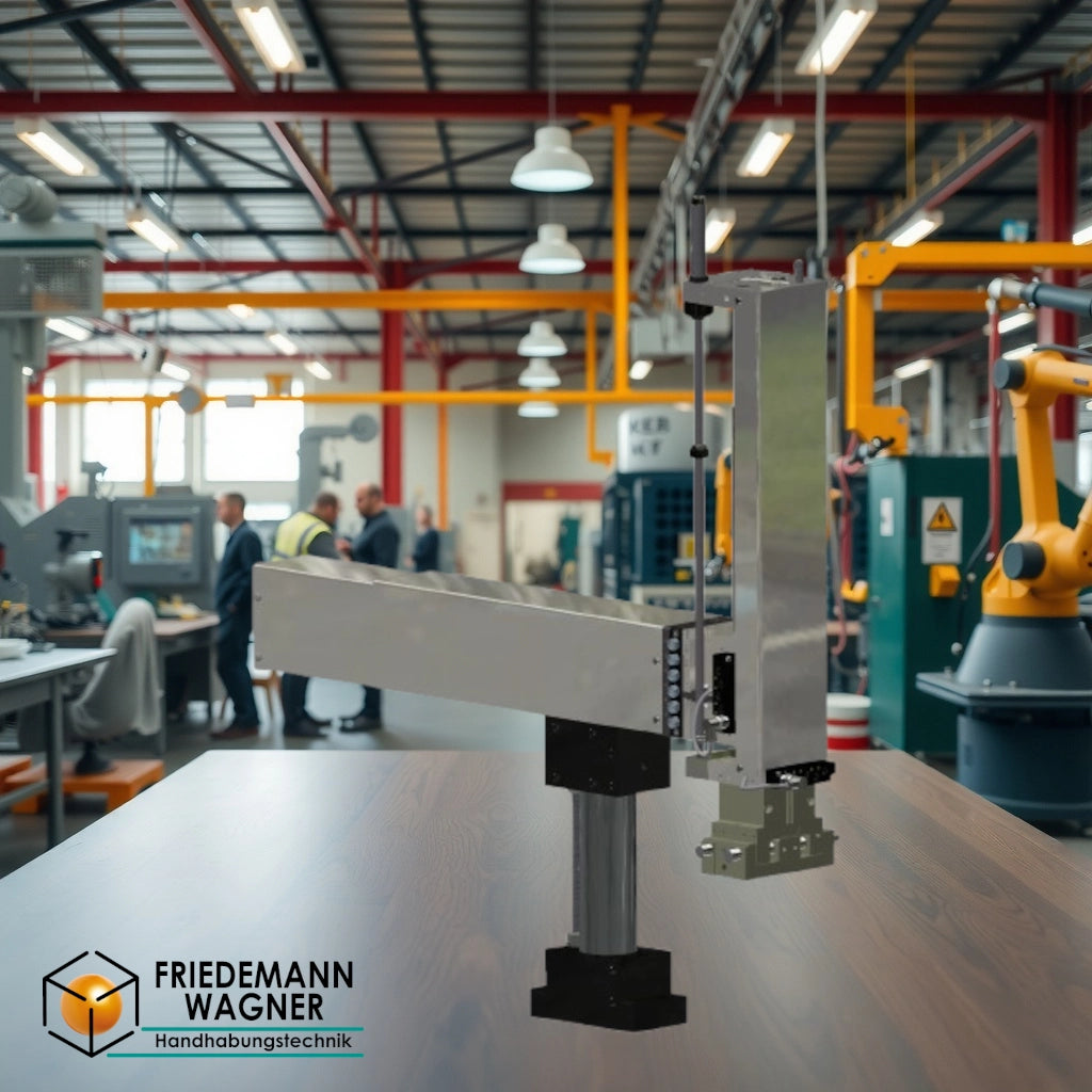 Pick und Place Baukasten von Wagner LEN-6 und VEN-6 auf Stativ mit Zwischenposition und Greifer PGM-120