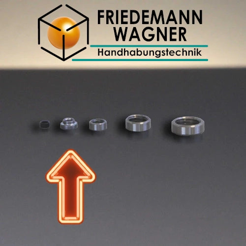 Sammelbild alle Zentrierringe - Pfeil zeigt auf abgestuften ZR-4-A5 d7/5x3