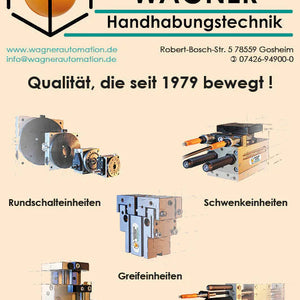 Schnellüberblick der Produktgruppen des Herstellers Friedemann Wagner - Rundschalttische, Schwenkantriebe, Parallelgreifer PGM, Lineareinheiten, Hubeinheiten 